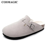2023 New Winter Unisex Cork Slippers Casual Women Plush Inside Men Buckle Nubuck Leather Closed Toe Slide Slip on