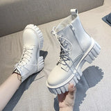 Women's Motorcycle Ankle Mid Heel Boots Lace Up Platform Spring Black Leather Oxford Shoes Women's Knee Ankle Boots Botas