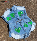 Puss Sexy Heart Print Jean Shorts Women Casual Summer Fashion 2021 Streetwear Fur-Lined Leg-Openings Denim Booty