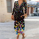 Autumn Women Elegant Party Dress New Female Fashion Zip V-Neck Long Dresses 2022 Spring Loose Casual Long Sleeve Vacation