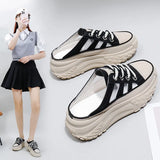 Breakj Korean Version Net Face Half Drag Old Dad Shoes Female 2025 Summer New Breathable Schoolgirl Shoes Casual Shoes Female