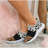 Flats Leopard Ladies Loafers Shoes Mesh Vulcanized Shoe Slip-On Sneakers Female Casual Breathable Plus Size Autumn