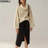 Winter cashmere oversize thick Sweater pullovers Women 2021 loose puff sleeve turtleneck big size Sweater Pullover
