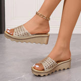 Breakj And Cool Drag Woman 2024 Summer Pine Cake Thick Bottoms Anti-Slip Outside Through The Water Drill Net Red Slippers Fashion Word