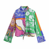 Chic Patchwork Print Shorts Sets Women 2021 Fashion Bow Tie Cropped Shirts Drawstring Elastic Waist Shorts Casual