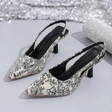 Button With High-Heeled Women's Shoes 2025 Summer New Large Size 43 Fine Heel Pointed Sandals Women's Back Empty Bag