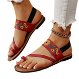 Set Toe Flat-Soled Sandals Female Large Size Family Style Elastic Belt Beach Sandals