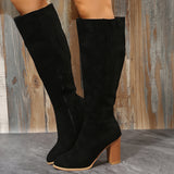 Breakj New Large-Size Female Boots Coarse And Velvet Over The Knee Brown Round Head Long-Sleeve