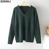 Autumn Winter v-neck thick oversize Sweater pullovers Women 2021 LOOSE sweater pullovers female Long