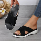 Summer New Flat Heel Fish Mouth Cool Drag Thick Soles Large Size Flying Woven Cross Women's Slippers From