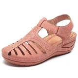 Summer Vintage Wedge Sandals Buckle Casual Sewing Women Shoes Female Ladies Platform Retro Sandalias Plus