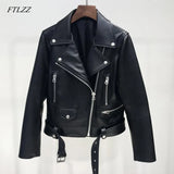 New Autumn Women Pu Leather Jacket Woman Zipper Belt Short Coat Female Black Punk Bomber Faux Leather
