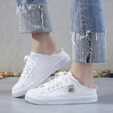 Breakj Shoes New Women's Spring Small White Shoes Flat Shoes Lazy Shoes One Foot Pedal Half A