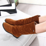 Winter Women Shoes Mid Calf Boots Warm Plush Women's Shoes Retro Slip on Platform Low Heel Knight Long Stretch