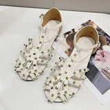 Sandals Woman Leather 2024 Summer Nubuck Shoes Closed Toe Espadrilles Platform Suit Female Beige Breathable Low-heeled