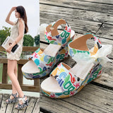 Breakj 2024 New Sandal Women Korean Version Plus Size Fashion Bow Slope Heel Fishmouth High Heel Roman Sandal