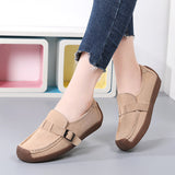 Breakj And Autumn New Women's Shoes Snail Shoes Leather Casual Sneakers Flat Bean Bean Shoes Female Mother
