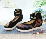 Breakj White Sole, High Heels Single Shoe Backsole Retro One-Word Dish Buckle Female Shallow Embroidered Cloth Shoes Women's