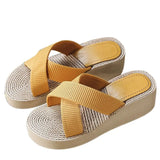 Women's Slippers Hemps Wedge Heels Non-slip Outside Ladies Slides Korean Style Sweet Girl Female Shoes Sandals 2021