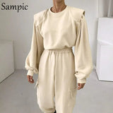 2020 Winter Outfits Shoulder Pads Sweatshirt Tracksuit Women Set Long Sleeve Tops And Loose Pants Suit Two Piece