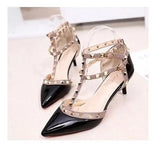 Women's Shoes 2019 Summer Pointed High-heeled Stiletto Patent Leather Rivet Single Shoes Was Thin Buckle Women's