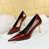 Breakj Fashion Simple Metal With Super High Heel Shallow Point Bright Patent Leather Heels Women's Single