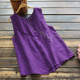 Vintage Embroidery Tops Womens Summer Blouses ZANZEA 2022 Casual O Neck Tank Top Female Solid Cotton Tunic