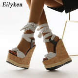 2022 Summer Solid Women White Platform Wedges Sandals Fashion High heels shoes Ankle Strap Ladies Open toe