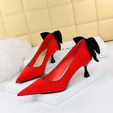 Breakj Korean Version Of Sweet High Heels Women's Shoes With High Heel Suede Shallow Pointed Head Of Color Bow Single