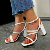 2021 Luxury Brand Design Summer High Heels Women's Thick Heel Sandals Sexy Open Toe with Solid Buckle Strap Kopmkp Square