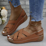 New Summer Women's Slope Heel Sandals Thick-Soled Buckle Sandals Round Head Solid Color Slope Heel