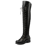Goth High Heeled Women Boots Chunky Med Heel Lace Up Zip Over Knee High Boots Platform Shoes Cool Fashion Combat