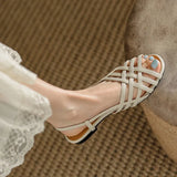 Breakj 2023 Rome Braided Sandals Women Retro Wind Flat Base Soft Bottom White Low-Heeled Hollow Fish Mouth