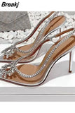 2023 Fashion Women Pumps Sandals Summer Sexy High Heels Rhinestones Elegant Pointed Toe Transparent PVC Party Shoes