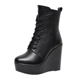 Breakj Head 12Cm High Slope And Waterproof Table Mid-Sleevel Boots With Side Zipper Women's Boots Pine Cake Plus Velvet Winter Warm Leather
