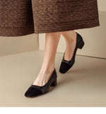 Color Small Fragrant Wind Square Head Thick Heel Single Shoes Female Spring And Autumn 2024 French Medium Heel Shallow Mouth Ladle Shoes French High-Heeled