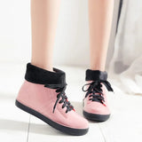 Women's Rainshoes Waterproof Non-Slip Flat Rubber Shoes Women Rain Boots Short Tube Lace Up Velvet Warmer Winter