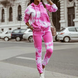 2022 Office Autumn Casual Women's Suits Fashion Tie Dye Printed Hoodie + Pants Two Pieces Ladies Spring Street Loose