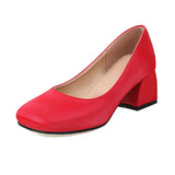 Female Spring Summer 2022 Dress Shoes PU Leather Elegant Chunky Med Heel Slip on Shallow Footwear Women Daily Casual