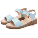 Breakj Cow Skin Slope Heel Sandals Women Korean Version Of Fashion Magic Sticky Beach Sandals One-字字 Heel Mother