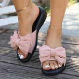 Breakj Summer New Korean Version Of The Bow Flat-Bottom Slippers Women Wearing Toe-Word Drag Fashion Beach Cool