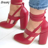 Women's Pumps Plus Size 35-43 Women Gladiator Summer High Heels for Party Wedding Shoes Thick Heels Fashion Lace-up Female