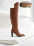 Leather Knee High Boots Women Sexy Chunky High Heels Long Boots Female Winter Party Shoes Cowboy Knight