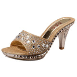 Spike Heels Women Pumps Sexy High Heels Women Crystal Party Women Shoes Gold Open Toe Ladies