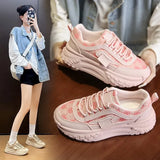 Shoes And Girls 2024 New Spring Breathable Cloth Korean Version Of Korean Version Of Students' Sports Thick Soles And High Running