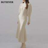 Autumn Winter Turtleneck Women Knitted Dress 2020 Elegant Thick Full Sleeve Slim Mermaid Vestidos