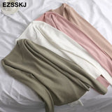 casual Autumn Winter Basic v-neck Sweater pullovers Women 2021 loose Knit Pullover female Long Sleeve Khaki