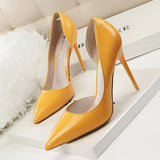 Breakj Korean Version Of Fashion Simple Thin With High Heel Lacquer Leather Shallow Mouth Hollow Out Sexy Thin
