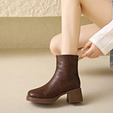 Breakj Platform Ankle Boots Thick Heel 2023 New British Style Retro Nude Boots High Heel Round Martin Boots