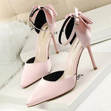 Shoes Bow Woman Pumps Silk High Heels Women Shoes Stiletto Red Wedding Shoes Women Heels Women Sandals Free